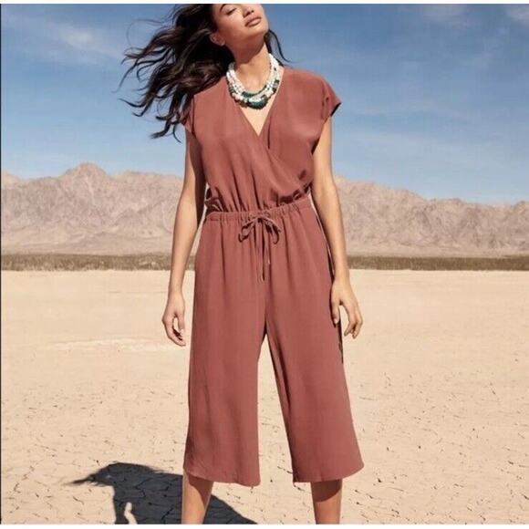 Eileen Fisher Womens Jumpsuit Petite Small Brown Tencel Wide Crop Leg Minimalist - Picture 1 of 7